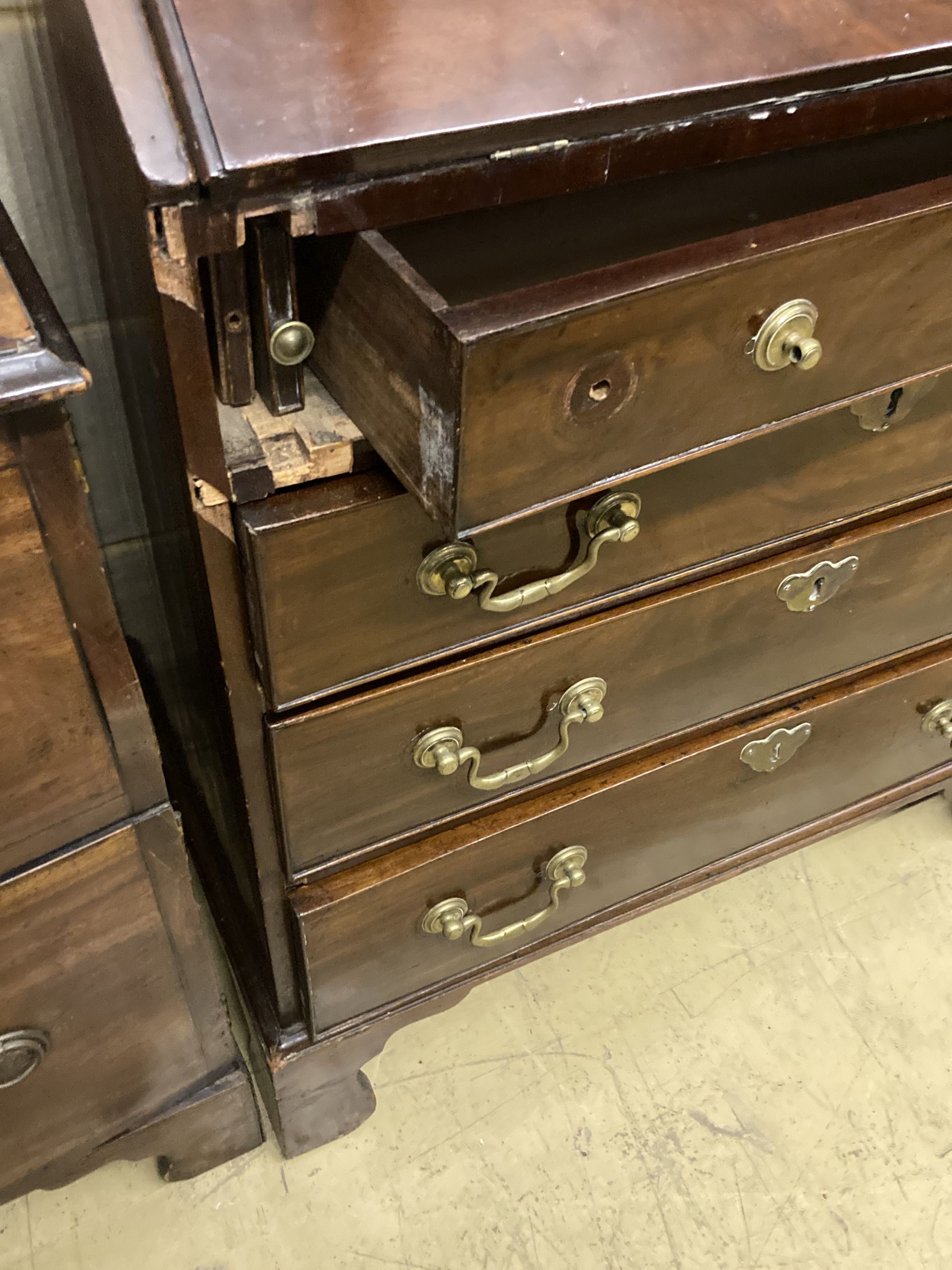 A Georgian style narrow mahogany bureau bookcase, width 76cm depth 44cm height 191cm